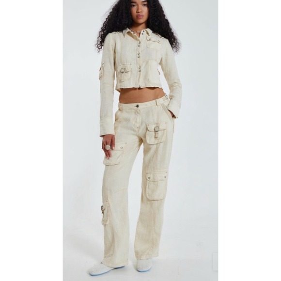 Jaded London Santal Linen Cream Cargo Trousers Pants Size Small S - Picture 1 of 8